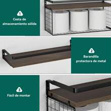 Repisas flotantes minimalistas, estantes de madera de pared, juego de 2 estante de almacenamiento para baño, cocina, oficina, dormitorio - Café integral - Ver 5