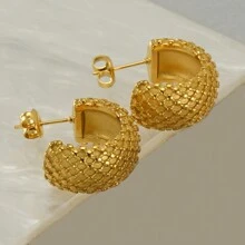 時尚個性化極簡風格不鏽鋼鍛造十字形鑽石吊墜耳環，金色塗層 - 金色 - 查看 12