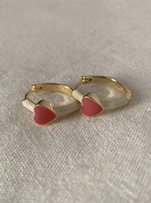 Andkiss Heart Decor Hoop Earrings