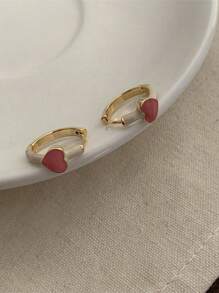 Andkiss Heart Decor Hoop Earrings