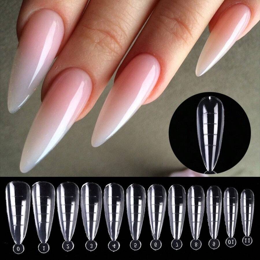 60Pcs Extension False Nail Tips Acrylic Fake Finger UV Gel Polish Quick Building Mold Sculpted Full Cover Nail Tips Manicures Tool Set - Clear - View 1