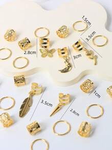 25个女士金色吊坠编发圈，编发装饰，金属吊坠，Y2K派对朋克辣妹发饰，万圣节服装发夹