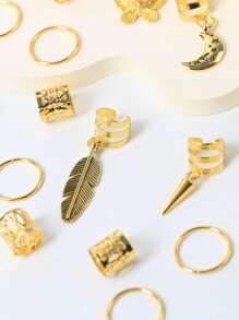 25个女士金色吊坠编发圈，编发装饰，金属吊坠，Y2K派对朋克辣妹发饰，万圣节服装发夹