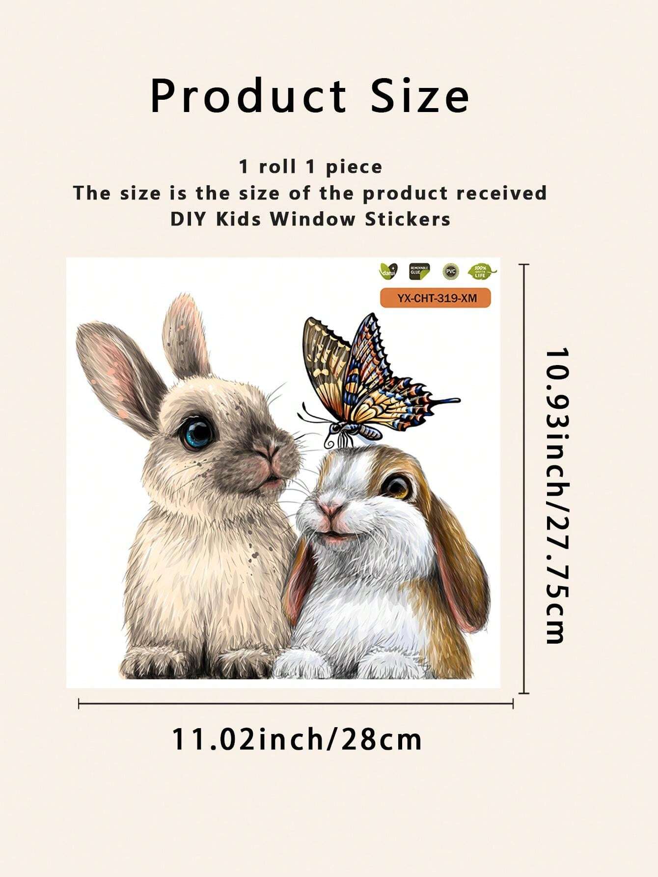 Gray Rabbit And Three Cats Pattern Window Stickers, Waterproof Self