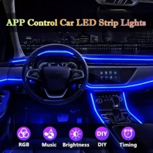 4 件 8.8 吋汽車 Led 燈帶,由應用程式控制,48 條 Led 車內燈帶,帶智慧應用程式控制,多色音樂汽車氛圍燈,用於儀表板下方照明 - 彩色 - 查看 4