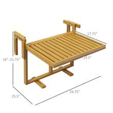 Outsunny Railing Table W/ Adjustable Height, Outdoor Hanging Table, Natural