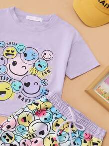 Cotton T-Shirt And Shorts Set With  Print For Girls 6-16 Years