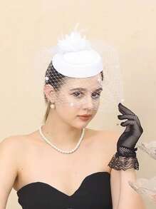 1入組女士頭飾，配有網眼、花朵和仿珍珠設計的頭帶/鉗子夾，適用於新娘、派對、婚禮、情人節、生日、復古帽、波西米亞風格和優雅旗袍髮型