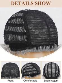 白人女性短灰色卷髮假髮,灰色畢克風帶齊劉海分層合成自然髮型老太太假髮 - 淺灰色 - 查看 8