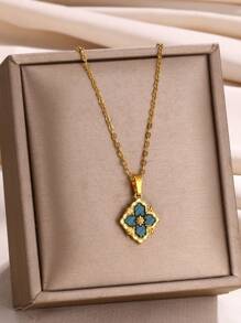 1 Pc Stainless Steel Flower Cross Necklace For Women Vintage Colorful Color Geometric Choker Necklaces Wedding Jewelry Gift Valentines