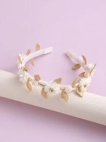 1pc Golden Leaf & White Floral Headband - Multicolor - View 4