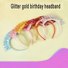 5pcs New Birthday Headbands With Shiny Gold Dust, English "Happy Birthday" Lettering For Party Decorations And Atmosphere - Multicolor - View 8