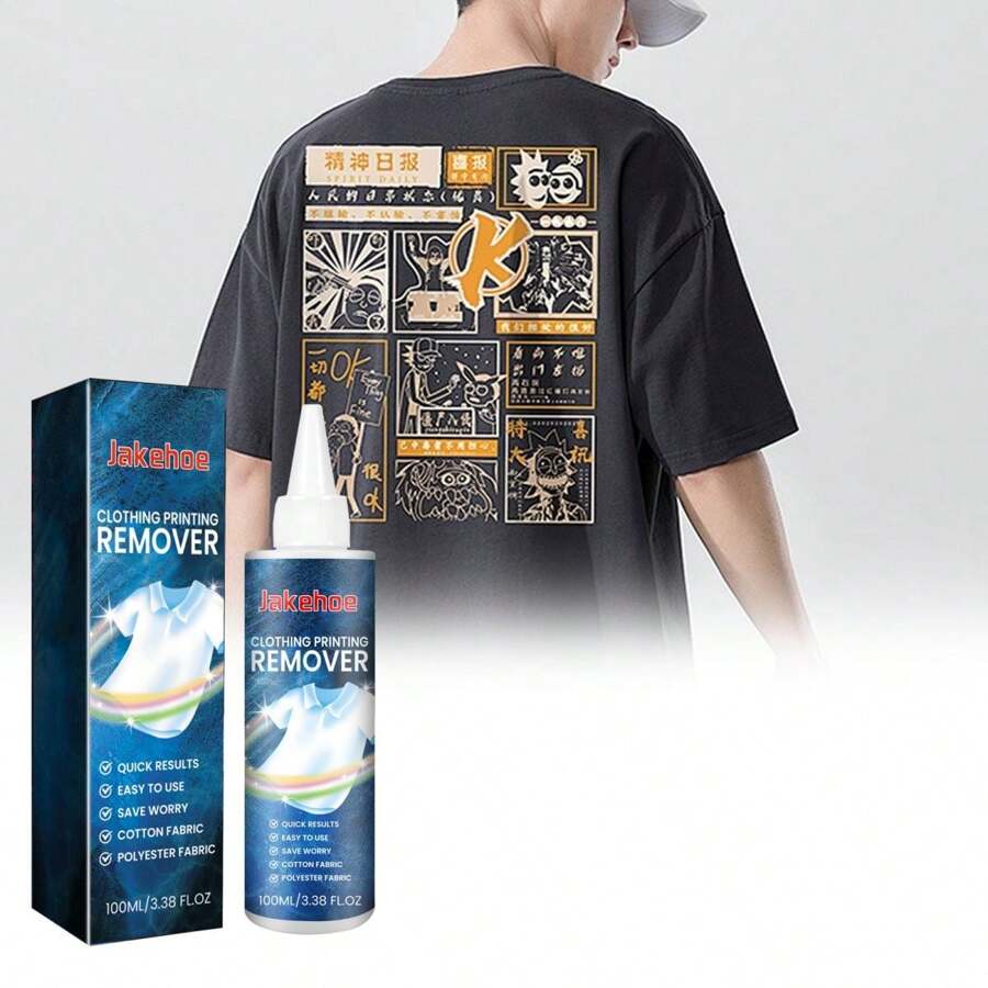 1瓶100ml衣服印花去除劑圖案字母快速清除印花清潔除去劑,適用於家用布料產品。 - 藍色 - 查看 1