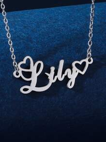 1 件简约不锈钢心形英文名字女士个性化项链适合情人节、妈妈、母亲、母亲节、礼物