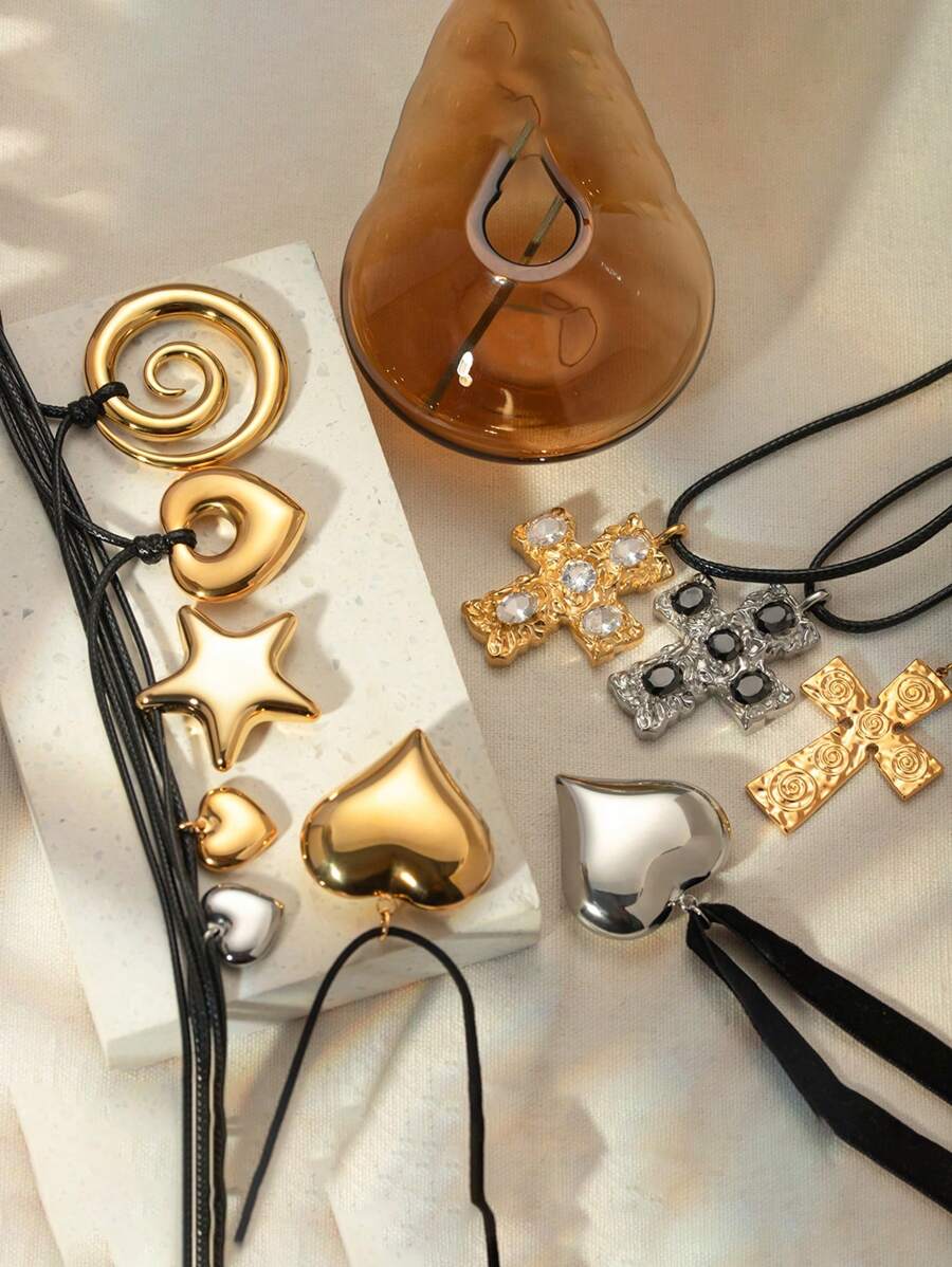 1件18k鍍金時尚吊墜項鍊,適合女士日常佩戴 - 彩色 - 查看 1