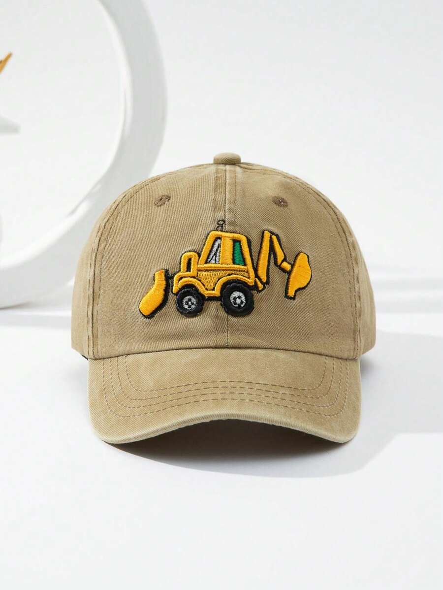 1pc Kids' Adjustable Size Excavator Embroidery Baseball Cap, Outdoor Casual Fashion Sun Ion, Suitable For All Seasons, Spring/Summer - Khaki - View 1