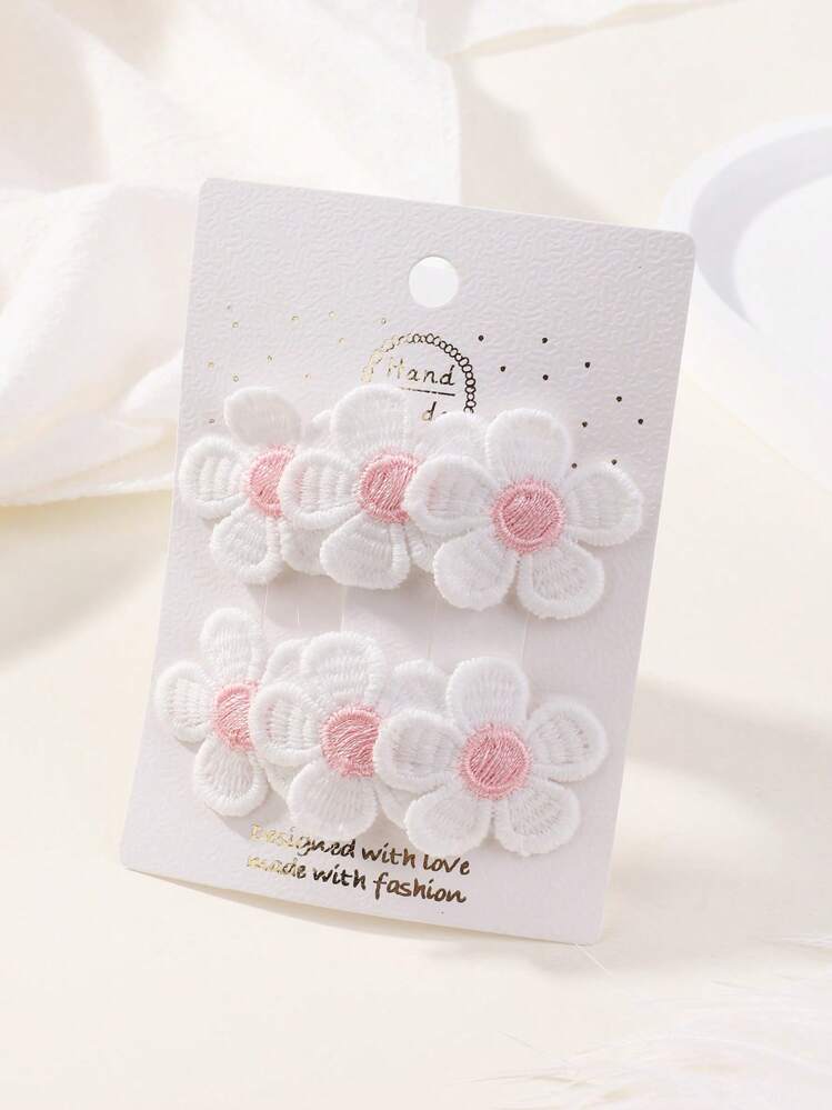 2pcs Solid Color Floral Kids Bangs/Hair Clips, Cute Baby Hair Accessories - Multicolor - View 1
