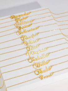 1 件简约不锈钢心形英文名字女士个性化项链适合情人节、妈妈、母亲、母亲节、礼物