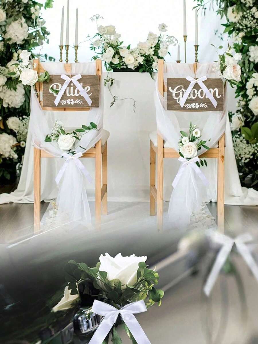 20 件白色蝴蝶结配缎带，适用于婚车、餐桌、家居、花束、礼物、毕业典礼、节日、圣诞节、万圣节、母亲节和生日装饰 - 白色 - 查看 1