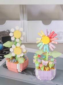 Variedad De Flores De Bloques De Construcción En Miniatura Con Macetas De Plástico, Incluidos Girasoles Y Rosas - Divertido - Ideal Para Decoraciones De Interiores Del Hogar, Regalos De Inauguración De Casa - Plantas en macetas con bloques de construcción de micropartículas. - Ver 5