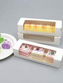 8pcs White Cardboard Bread Boxes; White Chocolate Strawberry Biscuit Box, Dessert Pudding Box Wedding Gift Party, Window Gift Box, Baking Packaging Box - White - View 2