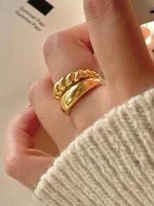 BALMORA 1pc Minimalist Personalized S925 Sterling Silver Asymmetrical Shape Double-Layer Ring Gold Color Open Rings Gift For Women Man Couples Summer Fine Jewelry