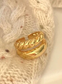 BALMORA 1pc Minimalist Personalized S925 Sterling Silver Asymmetrical Shape Double-Layer Ring Gold Color Open Rings Gift For Women Man Couples Summer Fine Jewelry