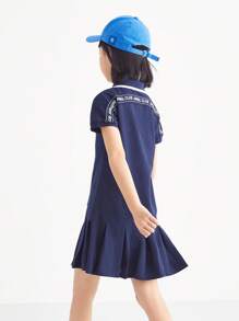 Annil Girls Summer Leisure Sports Style Polo Polo Polo Collar Short Sleeve Dress - Royal Blue - View 2