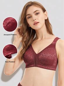 Deyllo 大码女士舒适塑形文胸，无钢圈，无衬垫 - 酒紅色 - 查看 3