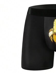 1 Pc Men's Silky-Soft Boxer Briefs – Peeled Banana Print, Stretch Comfort Fit, Easy-Care Men's Underwear - Black - View 3