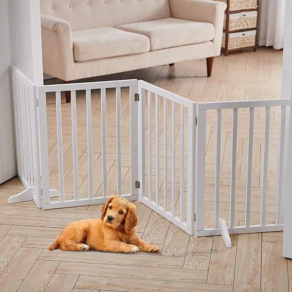 Live And Home Wooden Freestanding Dog Gate With Support Feet,3/4 Panel Pet Gate,Foldable Pet Fence,Gate Indoor Barrier For House,Doorway,Stairs