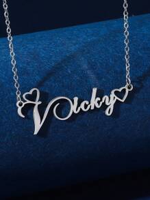 1 件简约不锈钢心形英文名字女士个性化项链适合情人节、妈妈、母亲、母亲节、礼物