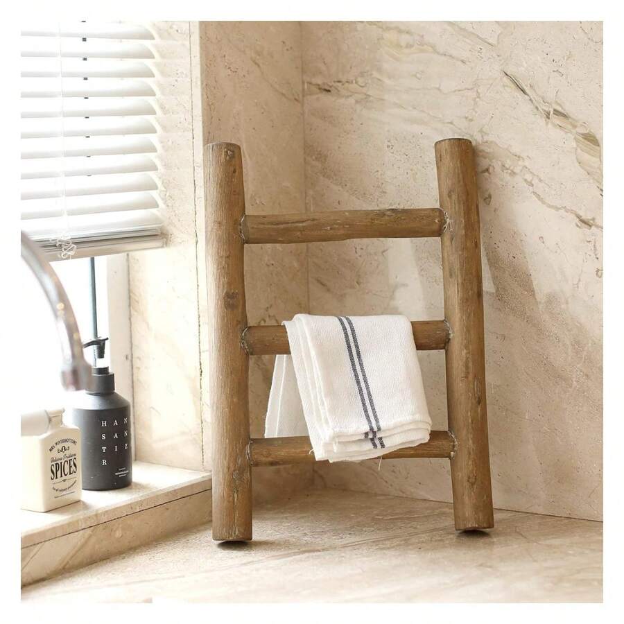 Rustic Farmhouse Blanket Ladder And Mini Countertop Towel Ladder Set