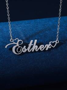 1 件简约不锈钢心形英文名字女士个性化项链适合情人节、妈妈、母亲、母亲节、礼物