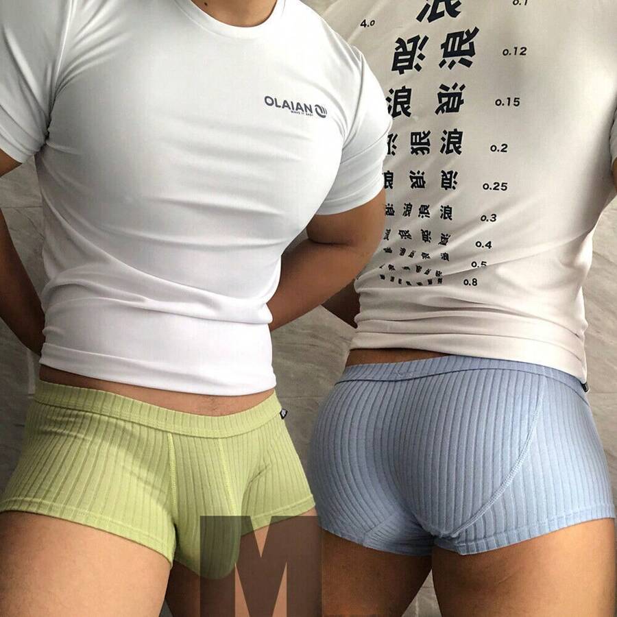 Men's Active Underwear Sexy Low Waist Briefs U Pouch Boxers Striped Shorts Underpants - 綠色 - 查看 1