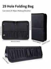 1pc Large Capacity 40-Slot Foldable Makeup Brush Holder, High-End Bookpage Design Black Makeup Brush Storage Bag - Black - View 9