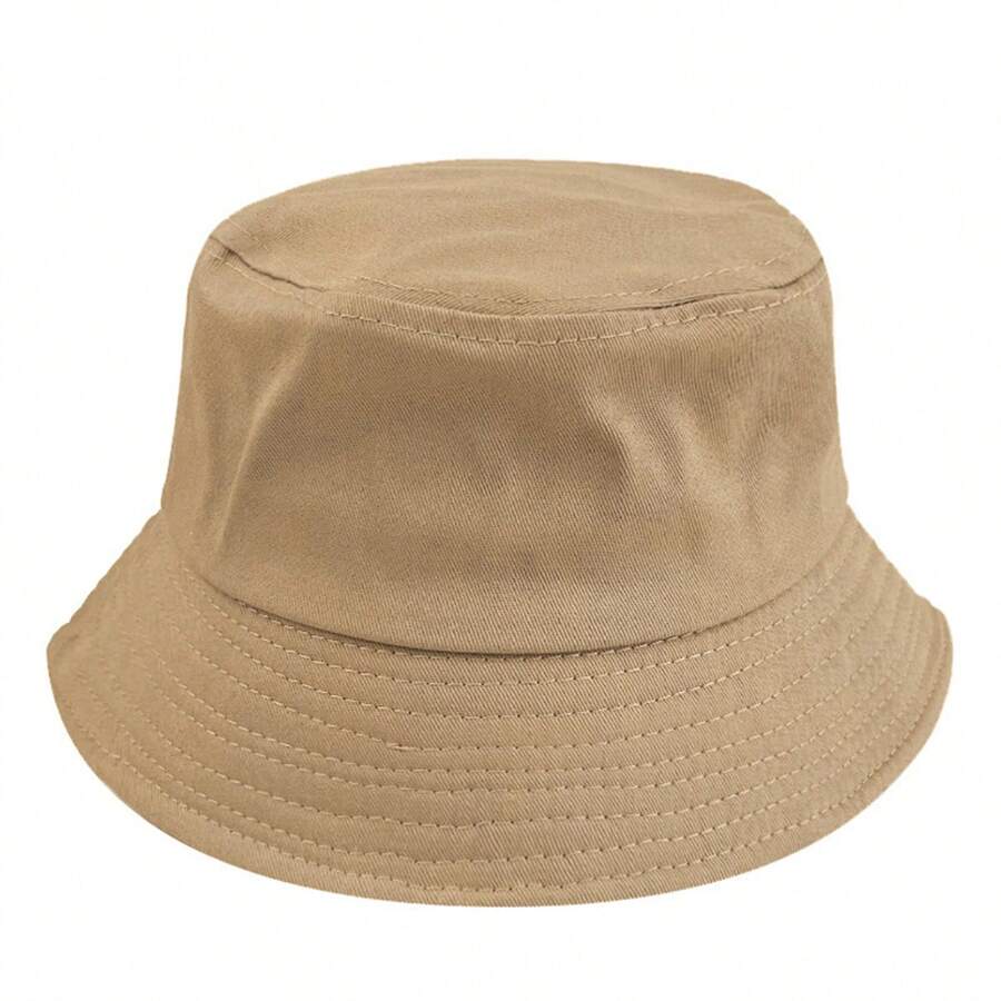 1pc Children's Solid Color Breathable Bucket Hat, Skin-Friendly And Adjustable, Suitable For All Seasons, Bucket Hat Style - Brown - View 1