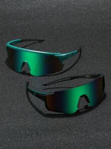 2 piezas Gafas deportivas de plástico envolventes para hombres, estilo Y2k, adecuadas para uso diario, fotografía, compras, ciclismo, esquí, etc. accesorios de playa para vacaciones de verano, al aire libre, viajes - Verde - Ver 1