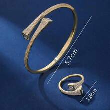 2 件手链和戒指套装，新款复古风格欧美风格全锆石手链和戒指皇家宫殿奢华珠宝配饰适合正式活动和婚礼 - 套裝珠寶首飾 - 查看 4