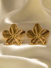 1對法式復古誇張花朵形狀耳環適合日常佩戴 - 金色 - 查看 10
