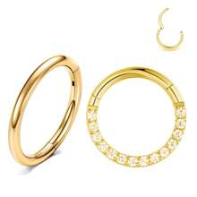 2 PEZZI Anelli per il naso a cerchio in acciaio chirurgico 316L con CZ frontali chiari, anelli per orecchie, cartilagine, daith, tragus, elice, rook, anelli per ombelico, capezzolo, setto nasale, sopracciglio, labbra, lobo, elice sottile da 6 mm, 8 mm, 10 mm, regali di San Valentino, gioielli per body piercing di San Valentino