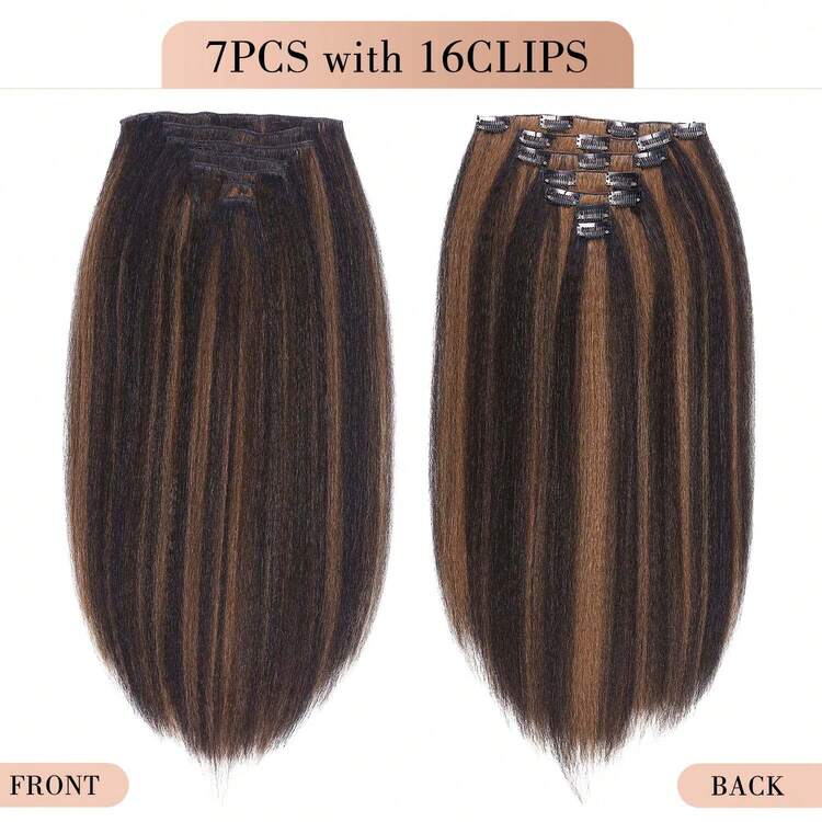 Kinky Straight Clip In Extensions  Grade Thick Hair Natural Black 7 Pieces  Per Set Fit For Full Head 20 Inch - Ombre - View 3