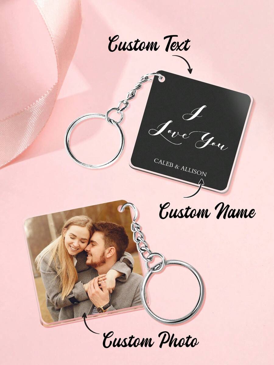 1pc Customized Photo Keychain, Engraved Photo Keychain, Personalized Photo Keychain, Customized Keychain With Photo And Name, Customized Acrylic Keychain - Square Photo - 4.5*4.5*0.25cm - View 1