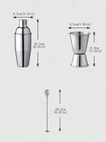 不鏽鋼調酒器套裝,包括調酒杯、量酒器,還有調羹,3入組 - 銀色 - 查看 3
