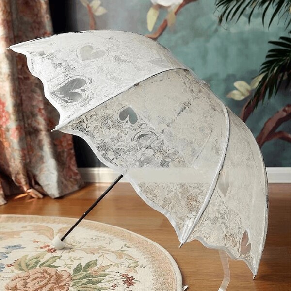 1 Stück Neuer Fransen Vintage Transparenter Regenschirm - 3-fach faltbarer transparenter Regenschirm - Hergestellt aus PVC-Material, geeignet für Reise-Fotografie Prinzessinnen-Regenschirm, verschiedene Blumenmuster erhältlich Jungen Valentinstag Herz Valentinstag Sommer Kühlung, Strand, Reise