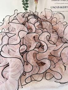 2碼熨褶縐紗絨帶，帶有珠子和花朵的DIY裝飾，適用於鏡子、窗簾、服裝設計、蘿莉塔風格蕾絲邊縫飾 - 藕粉色 - 查看 3