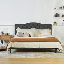 Meubles Cosy Double Bed 160x200 Cm With Wooden Slatted Base And Fabric-Covered Headboard, Gray - Grey - View 2