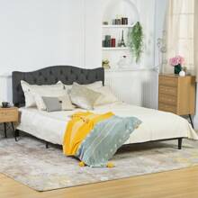 Meubles Cosy Double Bed 160x200 Cm With Wooden Slatted Base And Fabric-Covered Headboard, Gray - Grey - View 4