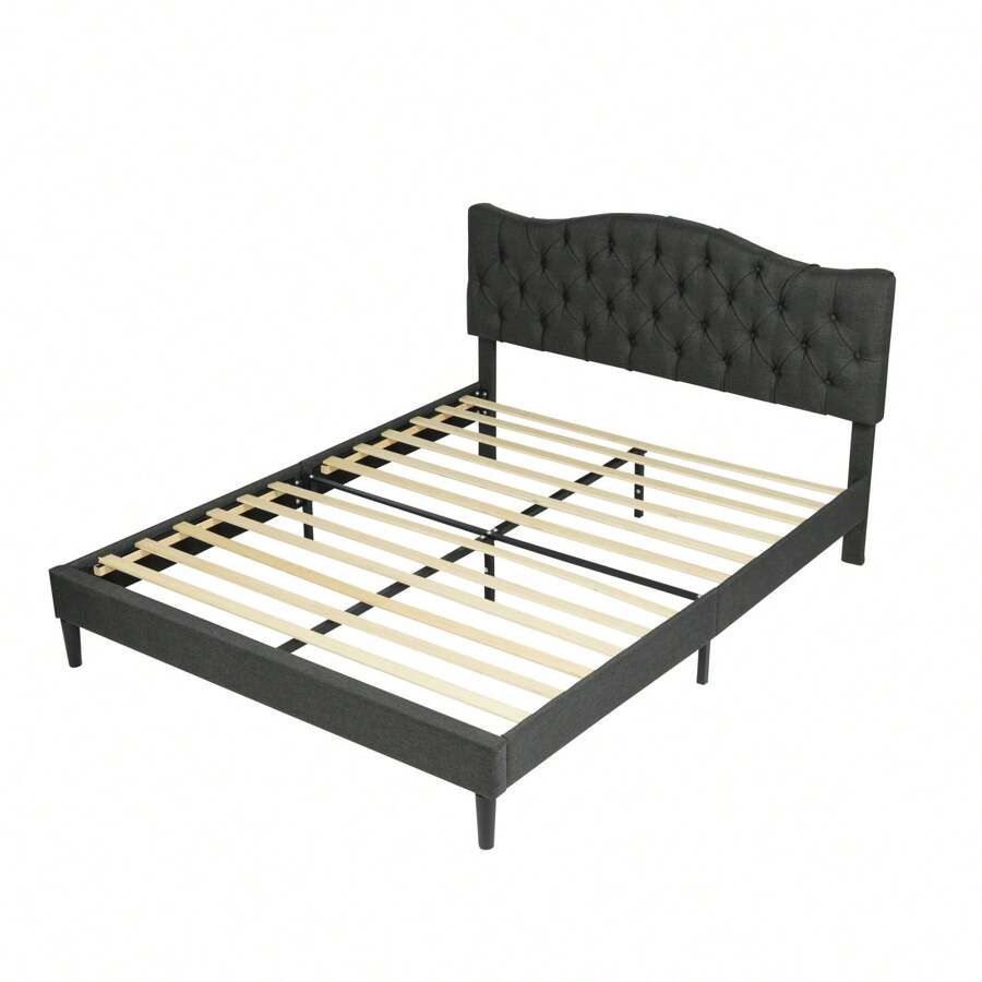 Meubles Cosy Double Bed 160x200 Cm With Wooden Slatted Base And Fabric-Covered Headboard, Gray - Grey - View 1