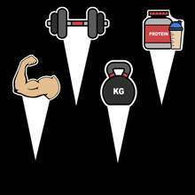 48 piezas Topper para cupcakes de temática fitness, que incluyen agarres de mano de equipos de gimnasio, hombres musculosos y bebidas altas en proteínas. Perfectos para la decoración de fiestas de cumpleaños, nutricionistas/entrenadores de fitness, graduaciones y días festivos